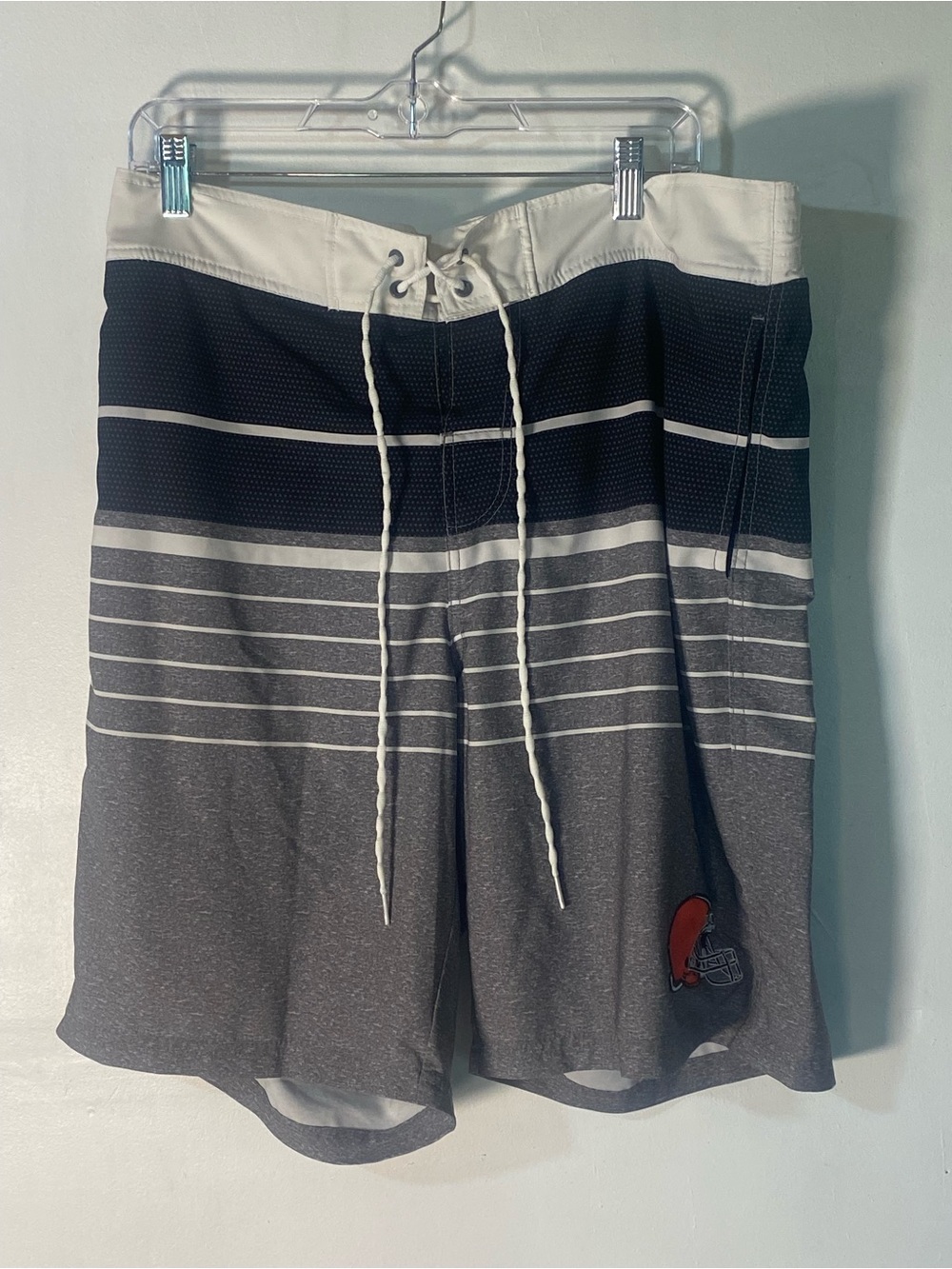 NFL Cleveland Browns Board Shorts Swim Trunks Gray Black Striped Mesh Lined Fan